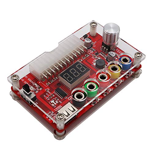 HLT New Version ATX Power Supply Breakout Board and Acrylic Case Kit with ADJ Adjustable Voltage Knob, Supports 3.3V, 5V, 12V and 1.8V-10.8V (ADJ) Output Voltage, 3A Maximum Output, Reset Protection.