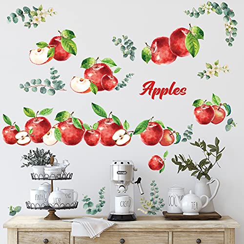 Lemon Wall Decals Apple Fruit Wall Stickers Peel and Stick Strawberry Orange Wall Decor for Kitchen Cabinet Window Country Restaurant Dining Room Wall Decor (Apple Style, 41 Pieces)