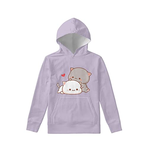 Xhuibop Purple Cat Cute Hoodies for Teen Girl Clothes 11/13 Kawaii Sweater Long Sleeve Tops for Youth Sportswear Hooded Pullover Crewneck Running Clothing Active Sweatshirts