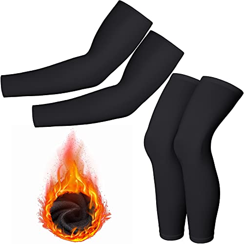4 Pieces Thermal Arm Warmer Cycling Leg Warmer Full Length Leg Sleeves Cycling Compression Arm Sleeves for Men Women (Medium)