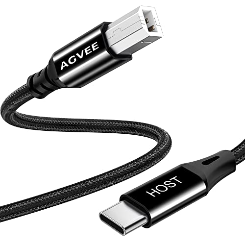 AGVEE [2 Pack 10ft USB-C Printer Cable, Type-C to B MIDI Cable Cord, Braided Stable Data for HP Canon Epson Brother Printer, Piano, Midi Instrument, Audio Interface Recording, Black