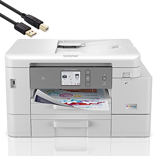 Brother MFC-J4535DWA INKvestment Tank All-in-One Wireless Color Inkjet Printer, Silver – Print Copy Scan Fax – 20 ppm, 4800×1200 dpi, 8.5″x14″ Legal, Auto Duplex Printing, 20-Sheet ADF, Printer Cable