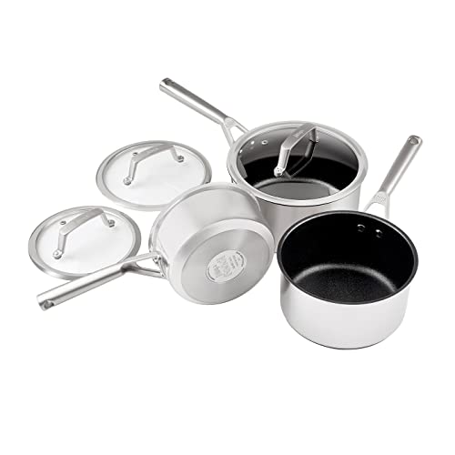 Ninja Foodi ZEROSTICK Stainless Steel 3-Piece Pan Set [C63000UK] Saucepan Set, Non-Stick, Induction Compatible, Dishwasher Safe