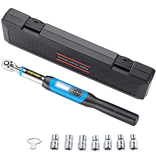 VEVOR Digital Torque Wrench, 3/8″ Drive Electronic Torque Wrench, Torque Wrench Kit 3.1-62.7 ft-lbs Torque Range Accurate to ±2%, Adjustable Torque Wrench w/ LED Display and Buzzer, Socket Set & Case