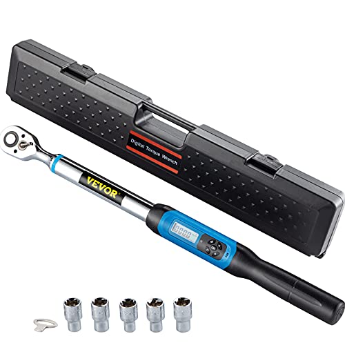 VEVOR Digital Torque Wrench, 1/2″ Drive Electronic Torque Wrench, Torque Wrench Kit 7.47-147.5 ft-lb Torque Range Accurate to ±2%, Adjustable Torque Wrench w/ LED Display and Buzzer, Socket Set & Case