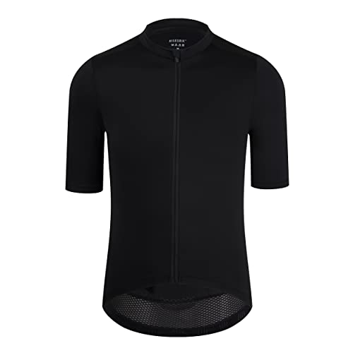 RISESBIK Men’s Cycling Jersey Zipper Pocket Short Sleeve Lightweight Pro Aero Race Fit Bike Jersey, UPF 50+ Biking Cycling Shirt (Black, L)