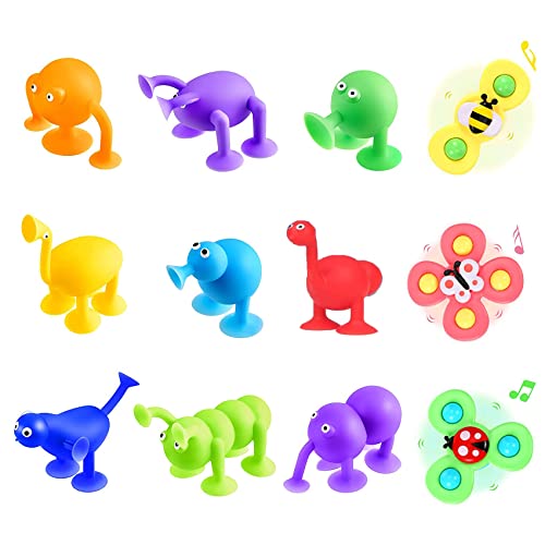 Suction Toys for Toddlers, 12 Pcs Soft Baby Suction Bath Toys, Suction Table Building Toys, Sticky Window Toys for Stress Release, Parent-Child Interactive Game, Children’s Room, Bathtubs