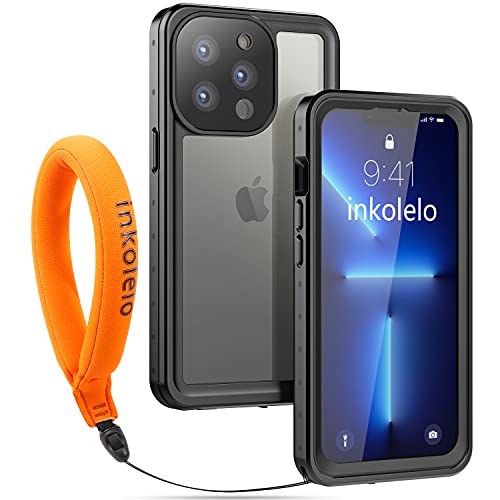 inkolelo Compatible with iPhone 13 Pro Waterproof Case, Built-in Screen Full-Body Protector with Floating Strap IP68 Waterproof Case for iPhone 13 Pro 6.1 inch Case (2021) – Matte Black/Orange