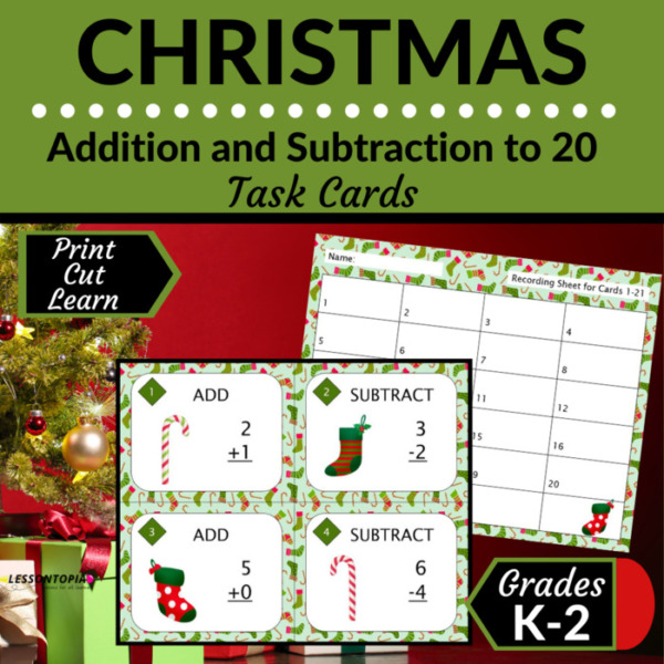 Addition and Subtraction Within 20 | Task Cards | Christmas