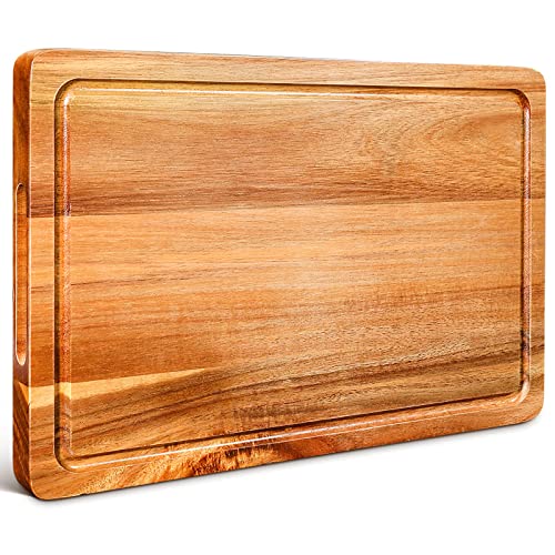 Wood Cutting Boards, Large Acacia Wooden Chopping Board for Kitchen, Reversible Charcuterie Boards for Meat Fruits and Veggies