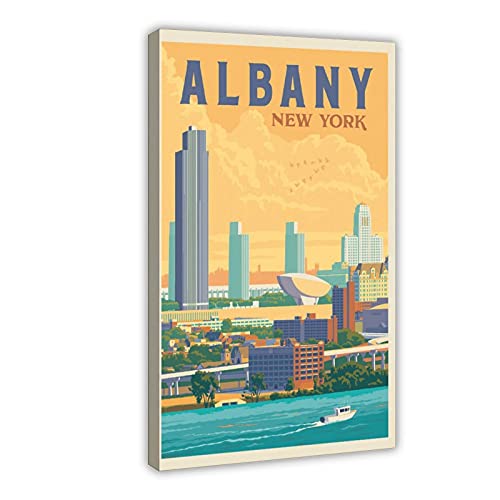 Vintage Travel Poster Albany New York Canvas Poster Bedroom Decor Sports Landscape Office Room Decor Gift Frame:12x18inch(30x45cm)