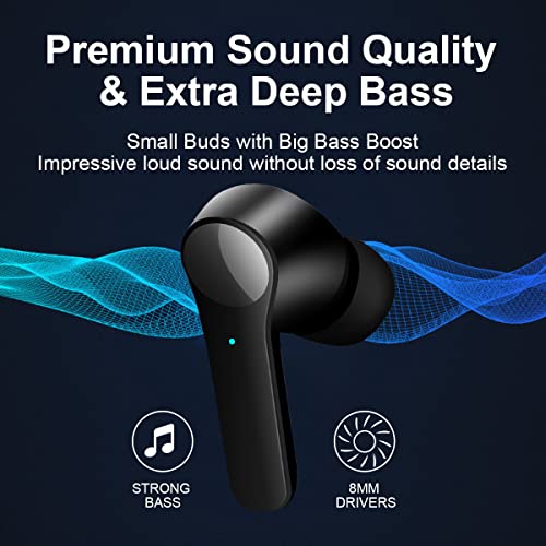 Hiteblaz Wireless Earbuds Active Noise Cancelling, Extra Deep Bass Earphones, Bluetooth 5.0 Headphones, IPX5 Waterproof, Touch Control Stereo Big Bass Cordless Headsets for iPhone/Android L52 (Black) | The Storepaperoomates Retail Market - Fast Affordable Shopping