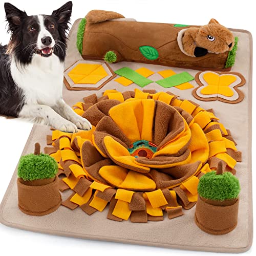 Meilzer Snuffle Mat for Dogs Sniff Mat for Dogs Puzzle Toys Squirrel Squeaky Tough Durable Teething Interactive Games