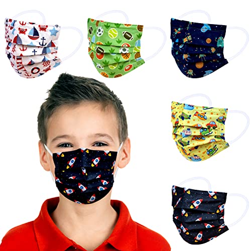 Disposable Face Masks for Kids, Printed Colorful Individually Wrapped Masks, Breathable Face Masks(50pcs) (Boys)