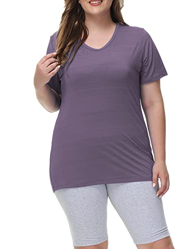 Uoohal Women Plus Size Workout Tops Running Yoga Moisture Wicking Shirts Short Sleeve Loose Fit Tshirts 7# Dark Purple 2X