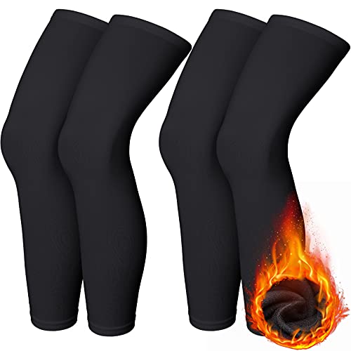 4 Pieces Cycling Leg Warmers Thermal Sports Compression UV Long Leg Sleeves Full Length Leg Sleeves for Men Women (Medium)