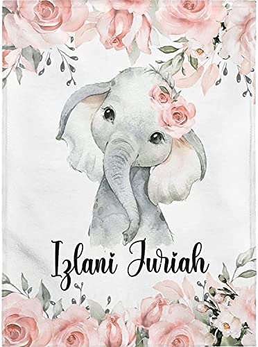 Personalized Baby Blankets – Baby Blanket for Girls with Name – Custom Gift for Baby – Fleece, Sherpa Baby Blanket (Elephant)