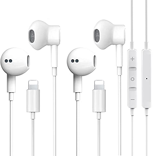 【2 Pack】 Wired Earbuds Wired Headphones Noise Isolating Wired Earphones (Built-in Microphone & Volume Control) Compatible with iPhone 13/12/11 Pro Max/XS/XR/X/7/8 Plus/iPad/iPod White