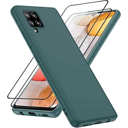 Galaxy A42 5G Case, Samsung A42 5G Phone Case with 2 Pack Tempered Glass Screen Protector for Women Men, LeYi Liquid Silicone Slim Silky-Soft Phone Case Cover for Samsung Galaxy A42 5G, Green