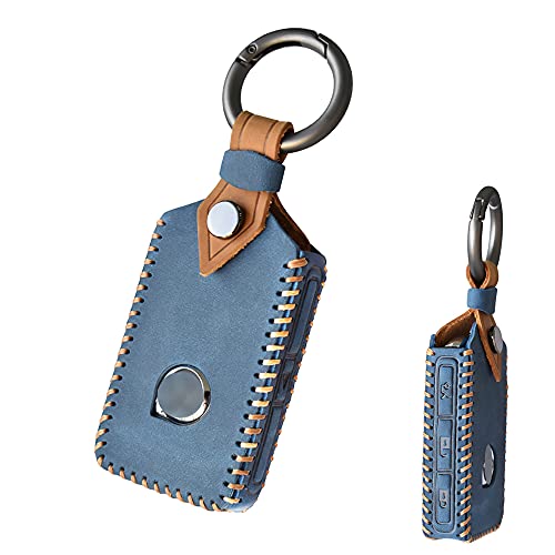 SANRILY 1Pcs Leather Key Fob Cover Case for Volvo XC60 2021 2020 2019 XC90 S90 V90 Keyless Entry Remote Keychain Holder Key Protector Shell Blue