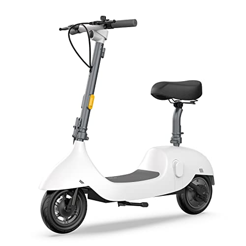 OKAI EA10 Electric Scooter with Seat, Up to 25-34 Miles Range & 15.5MPH, Modern Moped Scooter Bike with 10inch Vacuum Tires (EA10, White)