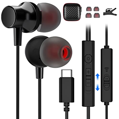 USB C Headphones for Samsung S23 S22 S21 Type C Earbud Magnetic with Mic Volume Control Mute Function Noise Cancelling Wird Earphone for iPad 10 Mini Galaxy Fold 4 Flip 3 Pixel 7 6 OnePlus 11 10 Pro 9