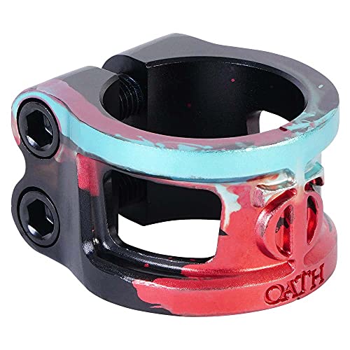 Oath Cage V2 Alloy 2 Bolt Scooter Clamp, Triple Anodised Black, Teal & Red, IHC/HIC, Aluminum, for Pro Scooters
