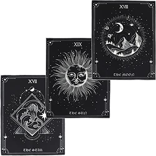 3 Pack Tarot Tapestry, Sun Moon & Star Tarot Card Tapestry, Vintage Sun Tapestry Vertical Aesthetic Wall Hanging With Seamless Nails (Black 15.4″ x19.3″ ) (Black)