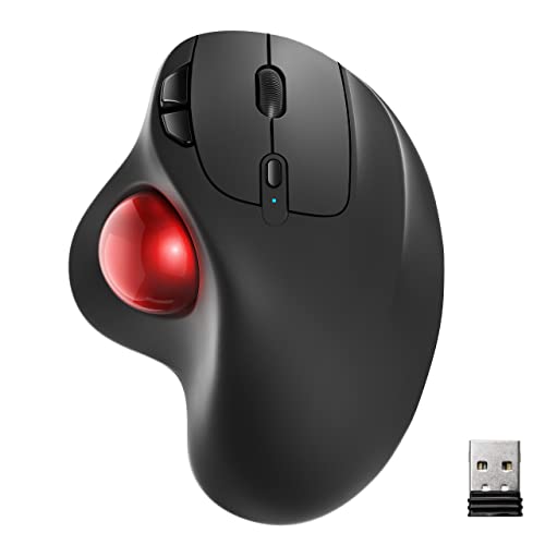 Wireless Trackball Mouse, Rechargeable Ergonomic Mouse, Easy Thumb Control, Precise & Smooth Tracking, 3 Device Connection (Bluetooth or USB), Compatible for PC, Laptop, iPad, Mac, Windows, Android