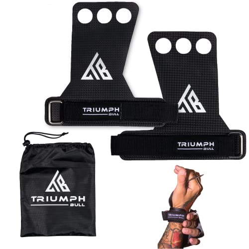 Triumph Bull Gymnastics Hand Grips for Pull Ups with Wrist Straps That Brings You Comfort and Support | Offers Protection from Rips Blisters. Great As Workout Gloves Men Women (Medium) Black