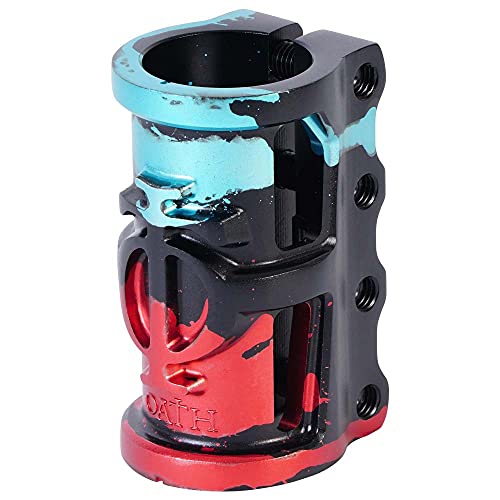 Oath Cage V2 Alloy 4 Bolt Scooter Clamp, Triple Anodised Black, Teal & Red, SCS, Aluminum, for Pro Scooters