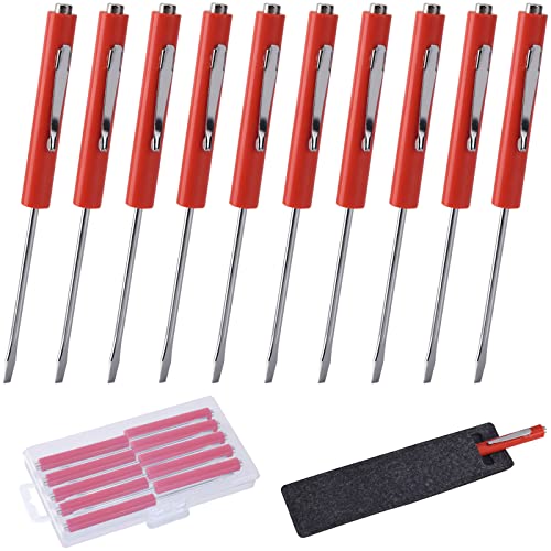 TRIMOU POCKET Screwdriver with Magnet 10PCS Mini Tops and Pocket Clips Strong Magnetic Slotted Screwdriver for Automotive Technicians, Mechanicians, Electricians, etc.(Red)