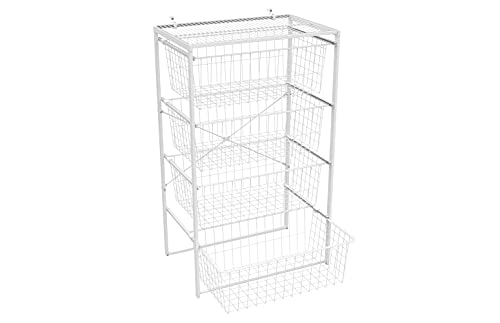 ClosetMaid Wire Basket 4 Drawer Organizer Unit with Shelf for Pantry, Closet, Clothes, Linens, Sturdy Steel, Easy Assembly, White