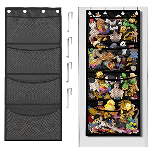 Storage for Stuffed Animal – Over Door Organizer for Stuffies, Baby Accessories, and Toy Plush Storage / Easy Installation with Breathable Hanging Storage Pockets Big Girls Chair Toddler Large Bag (Black, 72 x 24)