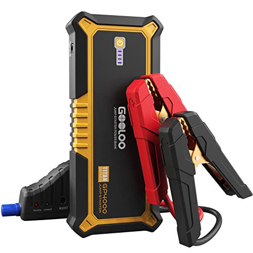 GOOLOO GP4000 Jump Starter 4000A Peak Car Starter (All Gas,up to 10.0L Diesel Engine) SuperSafe 12V Lithium Jump Box,Auto Battery Booster Pack,Portable Power Bank with USB Quick Charge and Type C Port