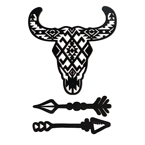 3 Pieces Wooden Hanging Decor Longhorn Skull Wall Art Outdoor Cow Horns Decoration Wooden Bull Horns for Wall Rustic Wood Arrows Wall Decors Decorative Hanging Arrow for Home Room Farmhouse Display