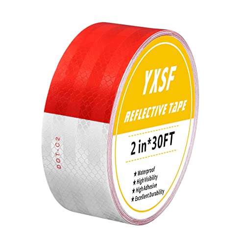 YXSF DOT-C2 Reflective Tape Self-Adhesive,Conspicuity Reflector Tape,Red/White Reflective Tape Outdoor Waterproof for Vehicles Trailers Trucks Boats 2 Inch by 30 Feet