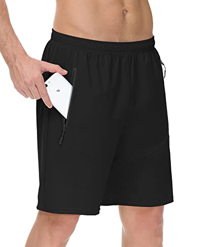 Cakulo Men’s Active Running Workout Jam Sport Shorts 8 Inch Quick Dry Cool Lightweight Big and Tall Gym Athletic Basketball Exercise Casual Nylon Shorts with Zipper Pockets Black L