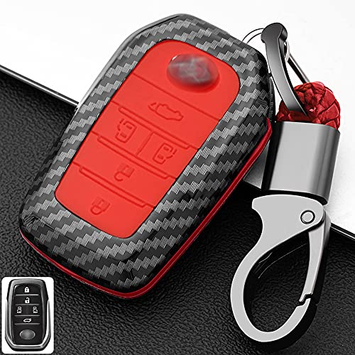 SANRILY Carbon Fiber Texture Key Fob Cover Case for Toyota Venza Sienna 2021 Keyless Entry Remote Keychain Holder ABS Plastic Key Protector Shell Red