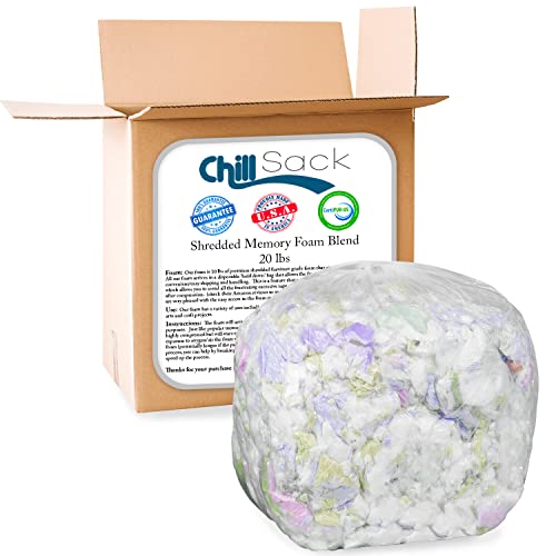 Chill Sack Shredded Memory Foam Refill: Filling Foam Refill for Bean Bags, Dog Beds and Pillows, 20lbs, Multi-Color