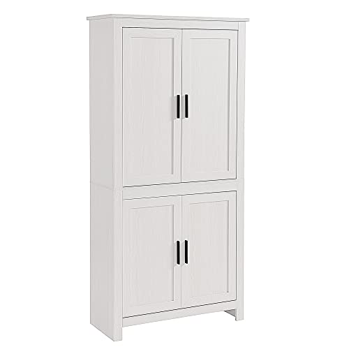 HOMCOM 64″ 4-Door Kitchen Pantry, Freestanding Storage Cabinet with 3 Adjustable Shelves for Kitchen, Dining or Living Room, White