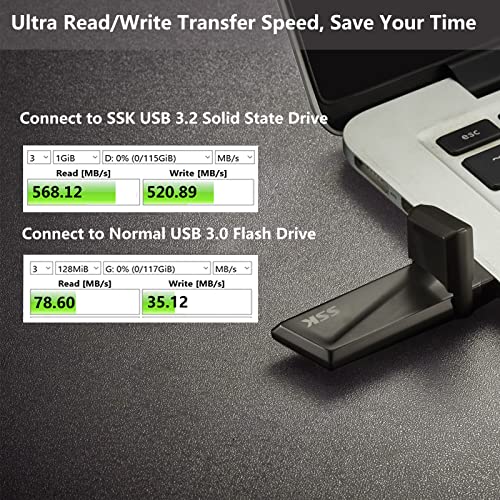 SSK 128GB USB SSD Solid State Flash Drive 550MB/s Super-Fast Transfer Speed USB 3.2 Gen2 Thumb(Jump) Drive Memory Stick + USB C Adapter for Type-c Smartphone, Laptop, MacBook/Pro/Air and More | The Storepaperoomates Retail Market - Fast Affordable Shopping