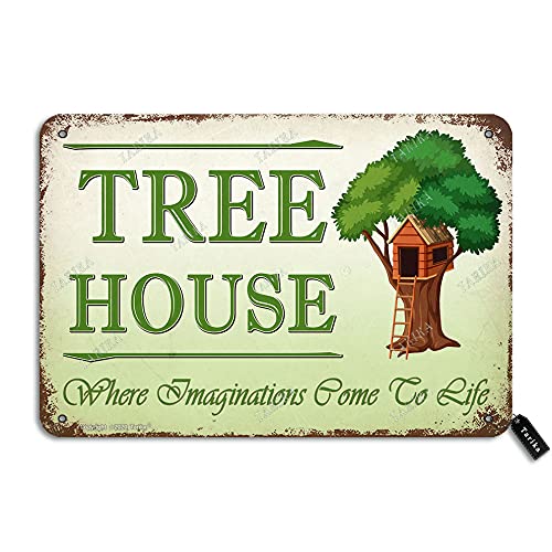 Tree House Where Imaginations Come to Life Vintage Look 8X12 Inch Metal Decoration Art Sign for Home Bedroom Farmhouse Garden Funny Wall Decor