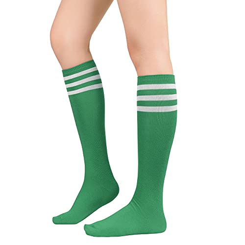 American Trends Knee High Socks for Women Athletic Sports Outdoor Socks Stripes Tube Socks  1 Pack Green and White One Size