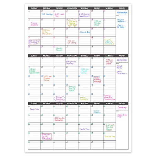 Large Dry Erase Calendar for Wall – 3 Month Vertical Wall Calendar, Blank Reusable Monthly Quarterly Calendar Planner Undated, 27.8″ x 41″ Whiteboard Calendar, Laminated Organizer for Home, Office, Classroom