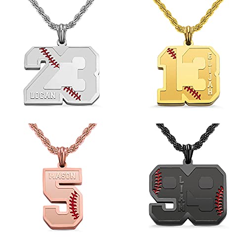 Personalized Sports Number Necklace With Name – Baseball Softball Number With Name Pendant – Lucky Number Sports Charm Gift