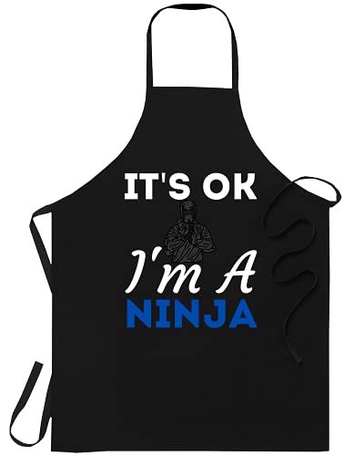 It’s ok I’m a ninja – perfect ninja kids & adults Black Aprons – 1 Size fits all Men Women Apron Cooking