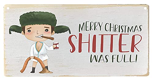 Funny Christmas Sign Merry Christmas Shitter was Full Chic Art Wood Plaque Sign Hanging Sign for Home bar Club Bedroom Garden Outdoor Wall Decor 12x6inch