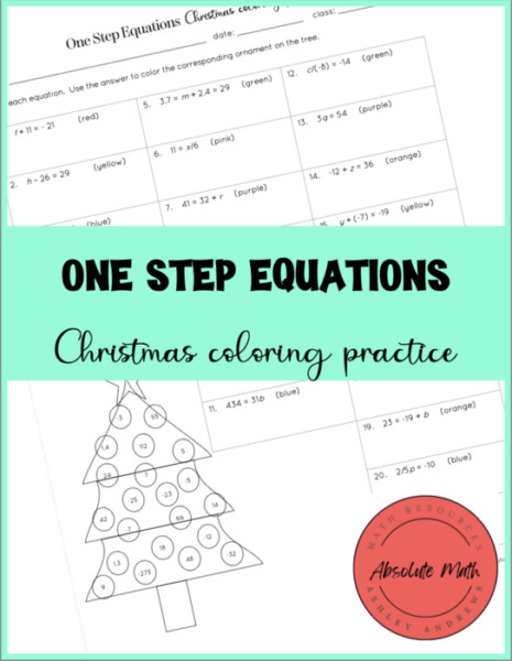 One Step Equations Christmas Coloring Practice