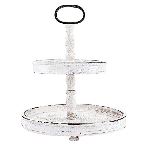 First of a Kind Distressed Wood 2 Tiered Tray – Round Decorative Two Tier Tray with Metal Handle, Distressed Wooden Serving Stand, Rustic Farmhouse Decor Tiered Tray for Home & Kitchen Decor | The Storepaperoomates Retail Market - Fast Affordable Shopping